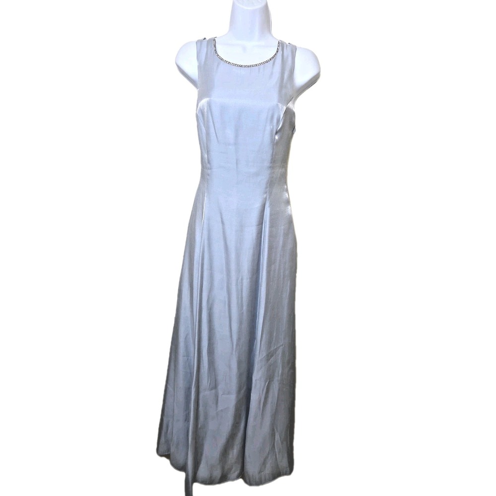 Vintage 1990s Scott McClintock Blue Formal Slip Dress Prom Rhinestone Low Back 2